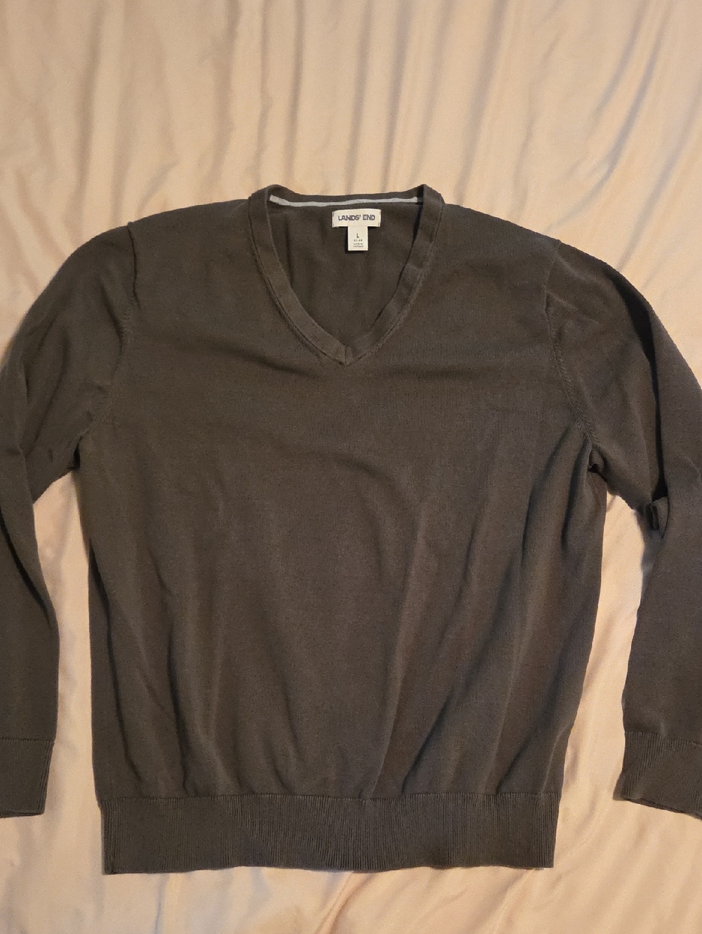 Lands' End Men's V-Neck Sweater - Forest Moss Green